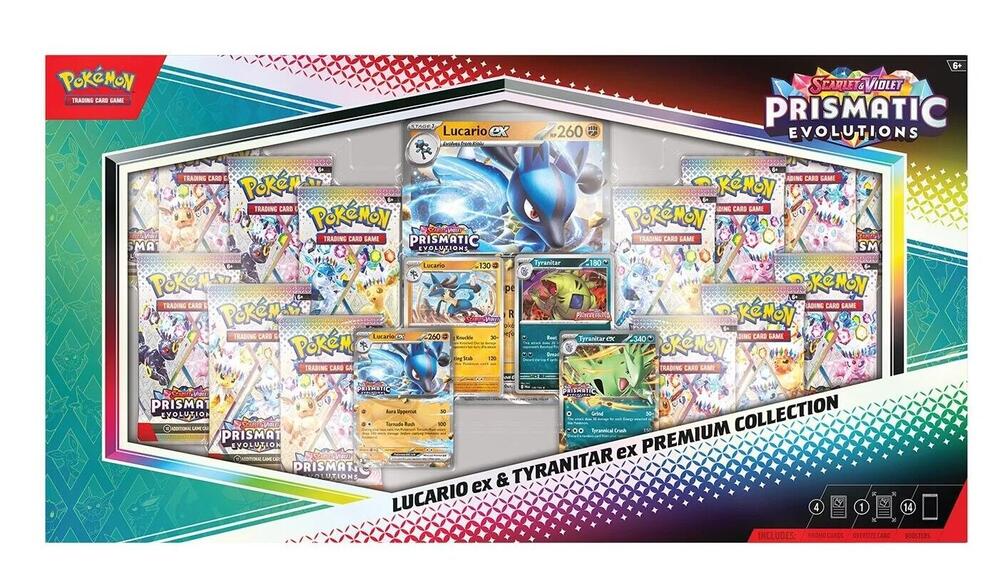 Pokémon TCG: Scarlet &amp; Violet—Prismatic Evolutions Lucario ex &amp; Tyranitar ex Premium Collection (Sam&