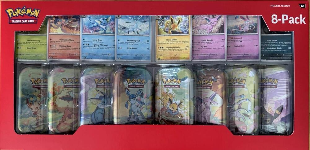 Pokémon TCG: Scarlet &amp; Violet—Costco Prismatic Evolutions Mini Tin 8-Pack
